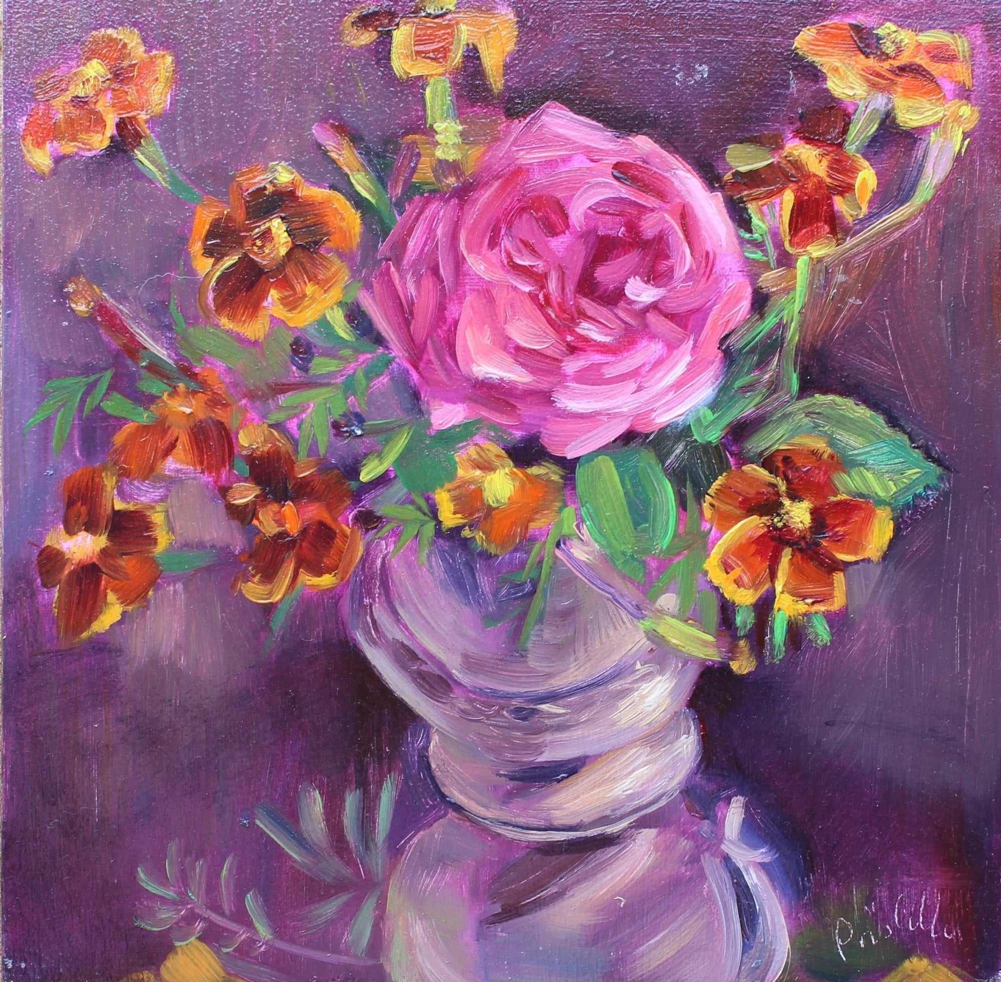 Marigolds and Rose - Priscilla's Studio