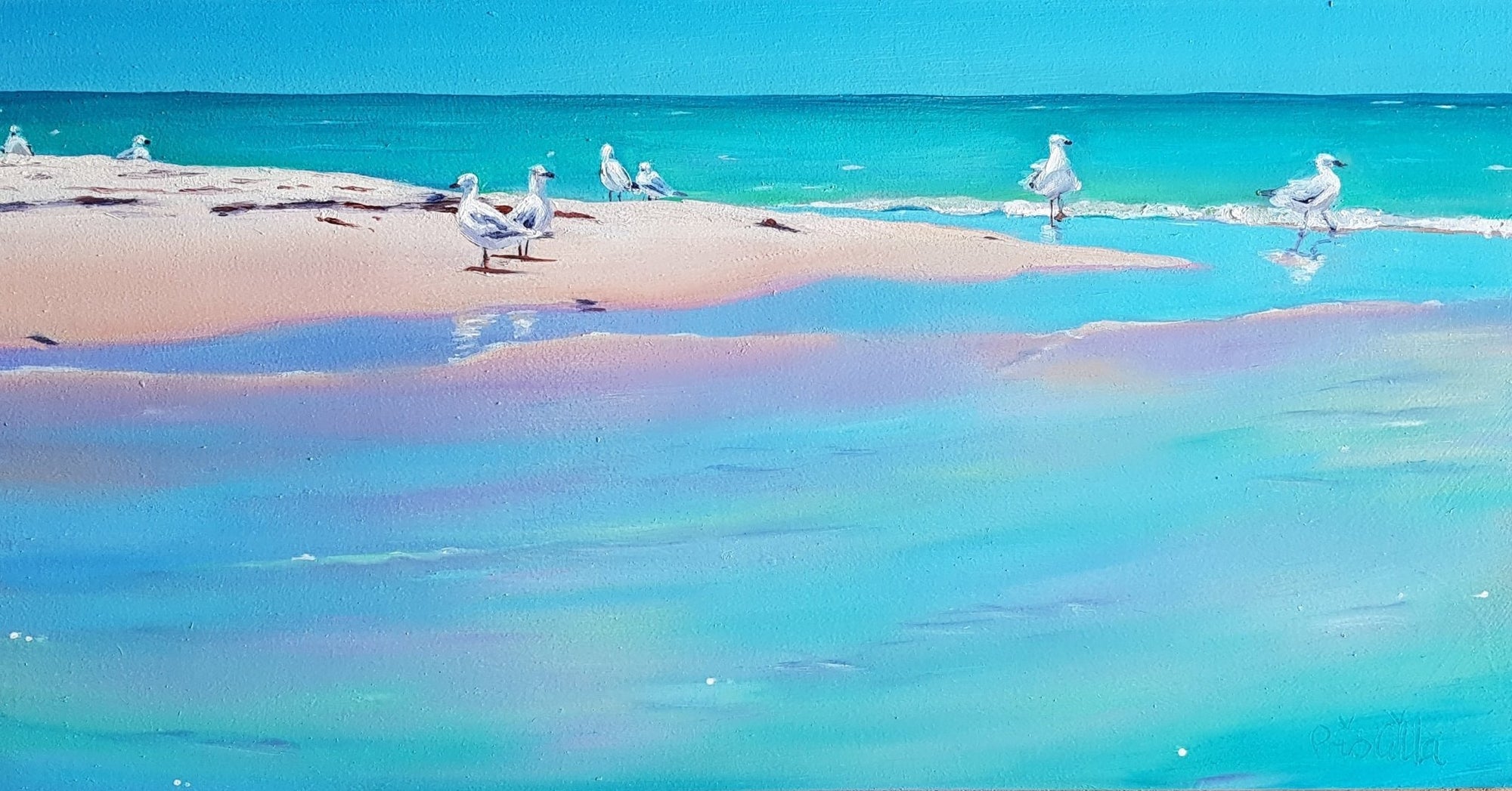 Seagulls Sandbar 2 - Priscilla's Studio